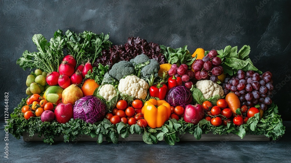 Fresh and Colorful Vegetables and Fruits Arrangement Fresh and Colorful Vegetables and Fruits Arrangement