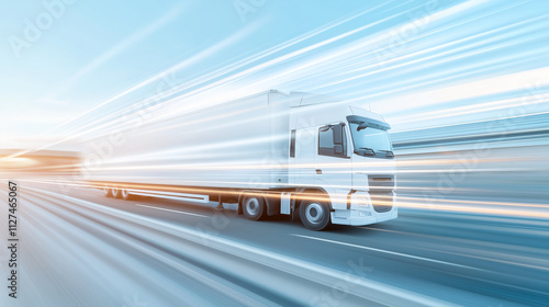 Truck leaves traces, light trails of its headlights, shot from above with evening light