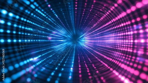 Abstract neon blue and pink laser grid tunnel background