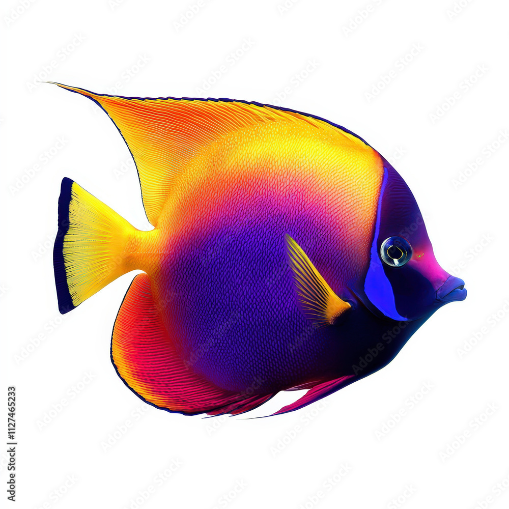 Naklejka premium Colorful fish swimming gracefully in vibrant hues of purple, yellow, and orange