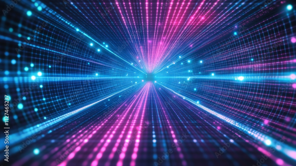 Abstract neon blue and pink laser grid tunnel background Abstract neon blue and pink laser grid tunnel background