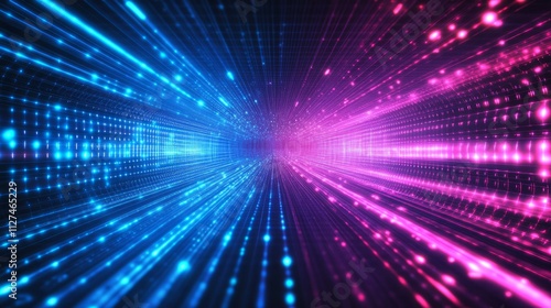 Abstract neon blue and pink laser grid tunnel background