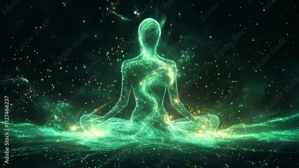Mystical Energy Figure in Meditation Seamless Loop Background Mystical Energy Figure in Meditation Seamless Loop Background