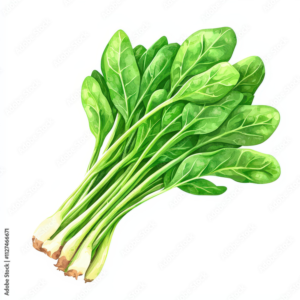 Fresh spinach leaves in vibrant watercolor style, showcasing their lush green color and healthy appearance Fresh spinach leaves in vibrant watercolor style, showcasing their lush green color and healthy appearance