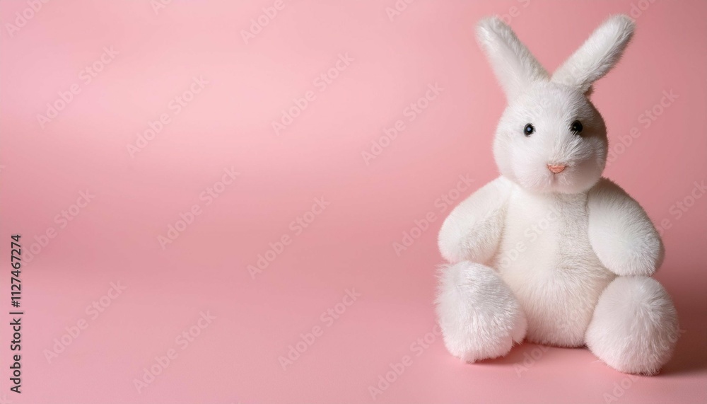 white rabbit toy on pastel pink background white rabbit toy on pastel pink background