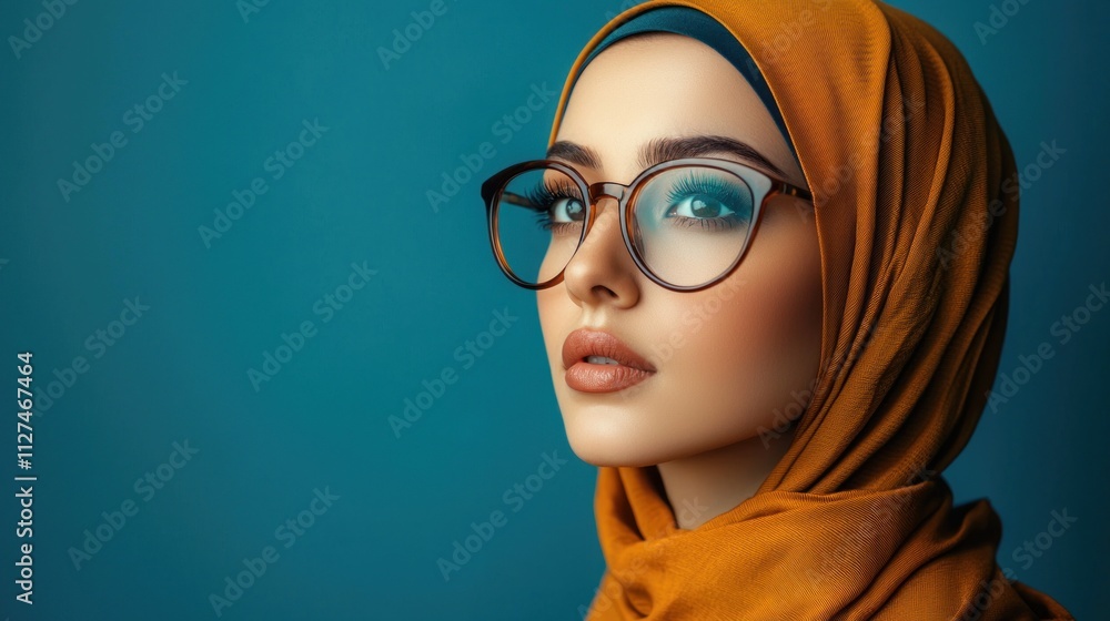 Elegant Muslim Woman in Orange Hijab and Glasses Elegant Muslim Woman in Orange Hijab and Glasses