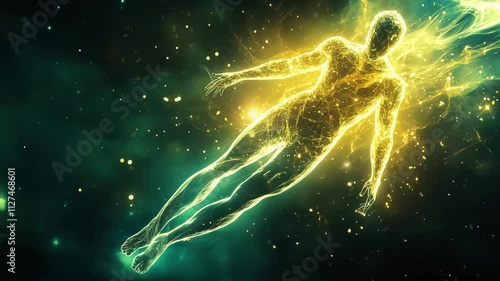 Luminous Human Figure in Cosmic Seamless Loop Background Video