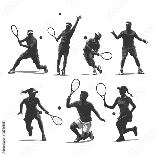 Tennis silhouettes. Vector illustration.