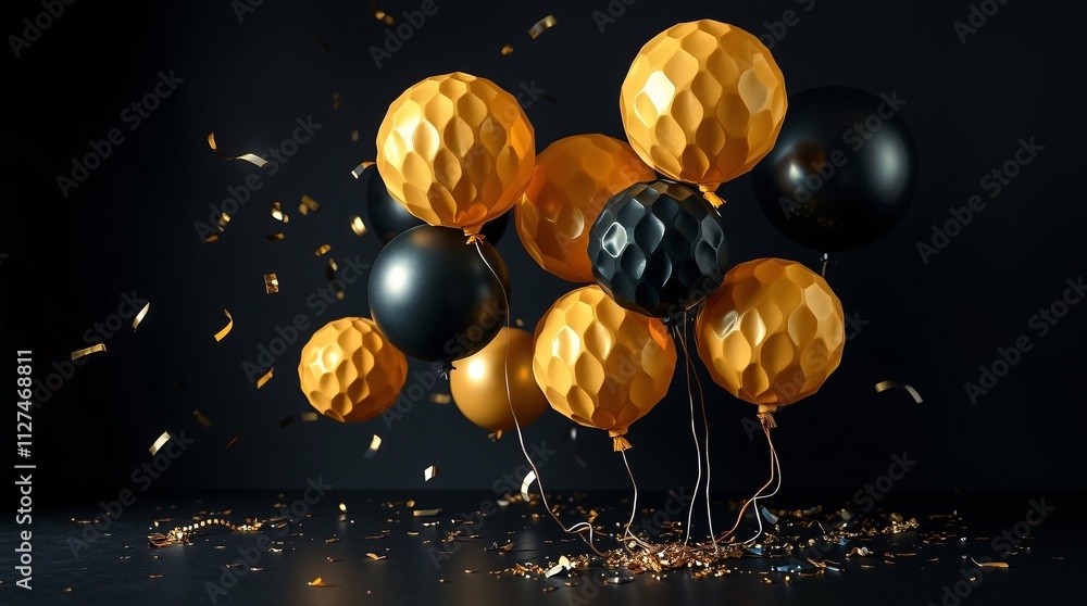 Fototapeta premium Happy New Year 2025 Celebration Banner. Festive New Year celebration. Golden light bokeh. Party design. Holiday card. Happy new year. Night event.