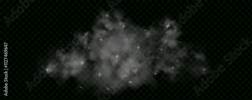 Fantastic magical smoke with glowing particles, stardust, and glittering stars, creating a colorful, ethereal fog. Vector illustration with vibrant, multicolored steam and vapor.