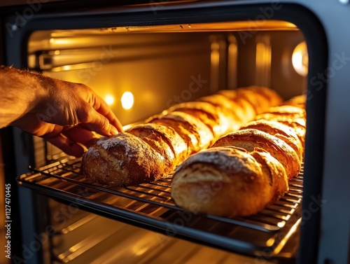 GoldenBrown Artisan Breads Baking in a Warm Oven photo