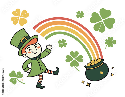 st. patrick's day leprechaun with shamrocks and gold