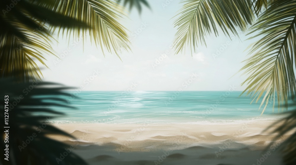 Obraz premium Tranquil tropical beach with palm fronds