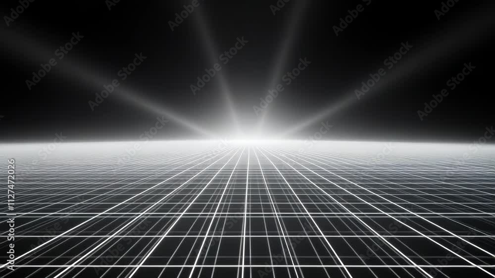 Futuristic Seamless Loop Grid with Radiant Horizon Effect