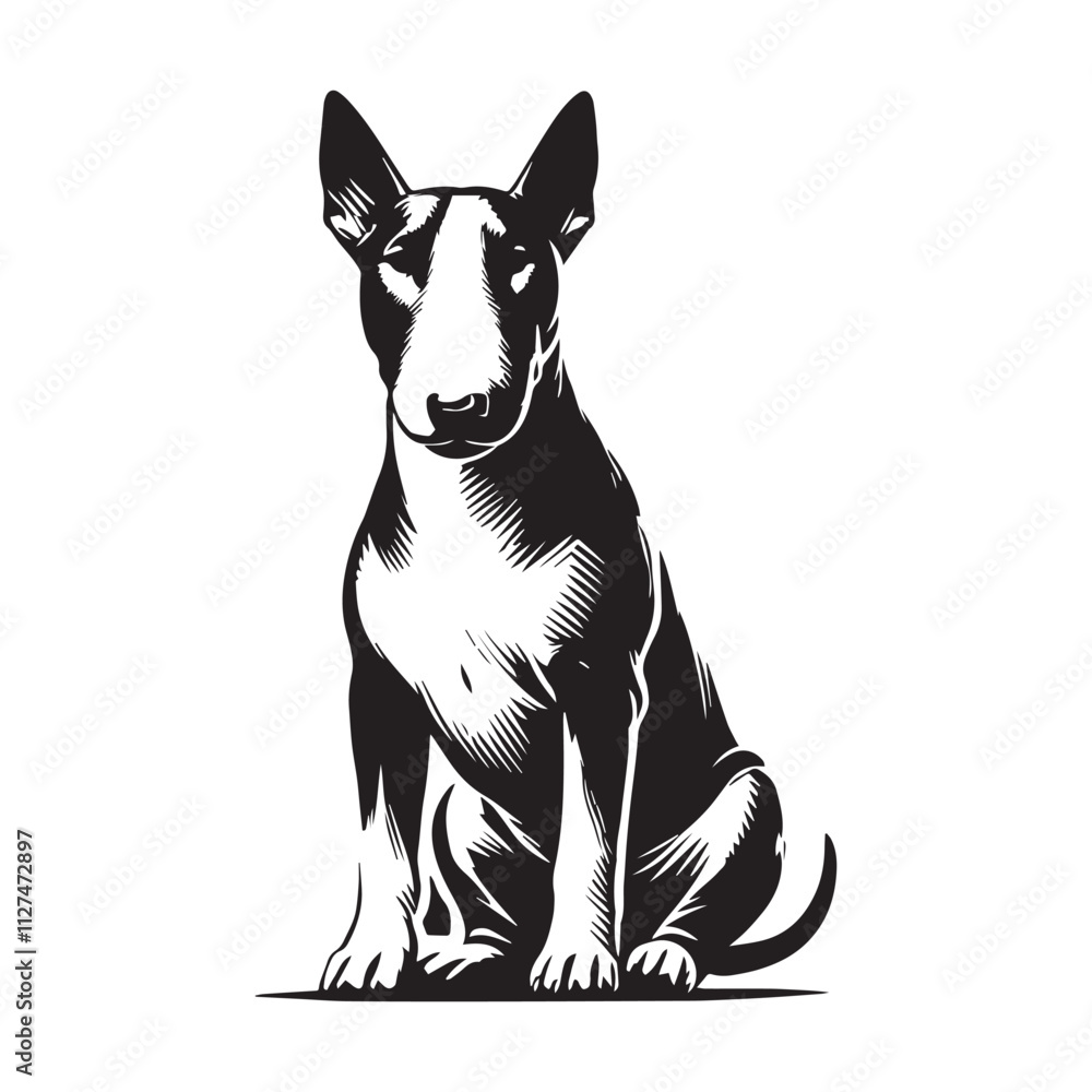 Bull Terrier sitting silhouette vector, Clean Vector Silhouettes of Bull Terrier Dog - Sitting, Side Profile, Front Profile, Looking Left and Right - Perfect Graphic Elements on White Background Bull Terrier sitting silhouette vector, Clean Vector Silhouettes of Bull Terrier Dog - Sitting, Side Profile, Front Profile, Looking Left and Right - Perfect Graphic Elements on White Background