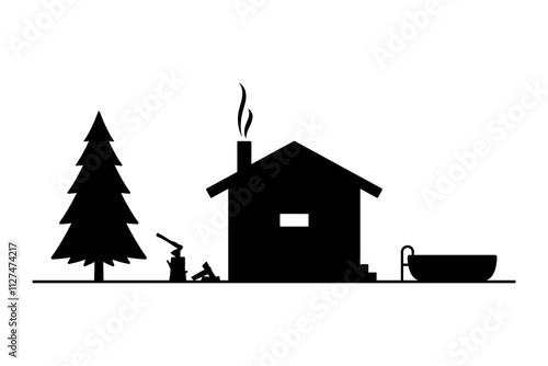 Bathhouse icon. Black silhouette. Front and side view. Vector simple flat graphic illustration. Isolated object on white background. Isolate.