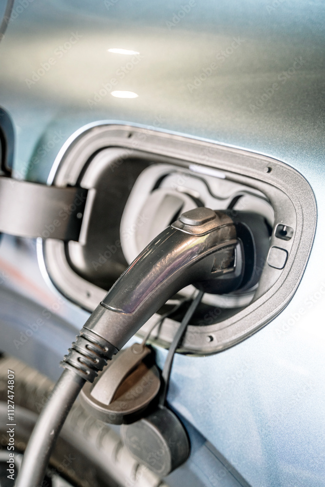Charging an electric car. Modern electric car Charging an electric car. Modern electric car
