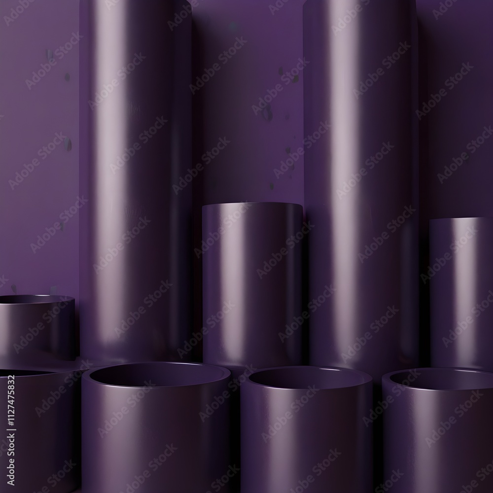 A group of purple cylinders are arranged on a purple background. The cylinders are all the same size and shape, and they appear to be made of a shiny Generative AI A group of purple cylinders are arranged on a purple background. The cylinders are all the same size and shape, and they appear to be made of a shiny Generative AI