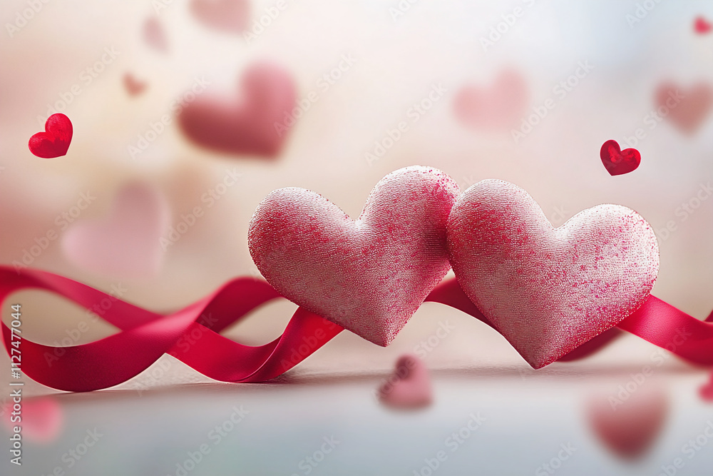 Obraz premium Red ribbon blowing in the wind in the shape of a heart