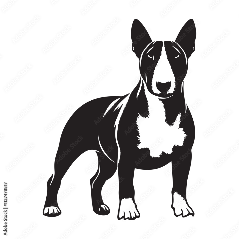 Bull Terrier standing silhouette vectors, High-Quality Vector Black Silhouettes of Bull Terrier Dog in Standing, Side Profile, and Front Profile Positions - Perfect for Graphic Design and projects Bull Terrier standing silhouette vectors, High-Quality Vector Black Silhouettes of Bull Terrier Dog in Standing, Side Profile, and Front Profile Positions - Perfect for Graphic Design and projects