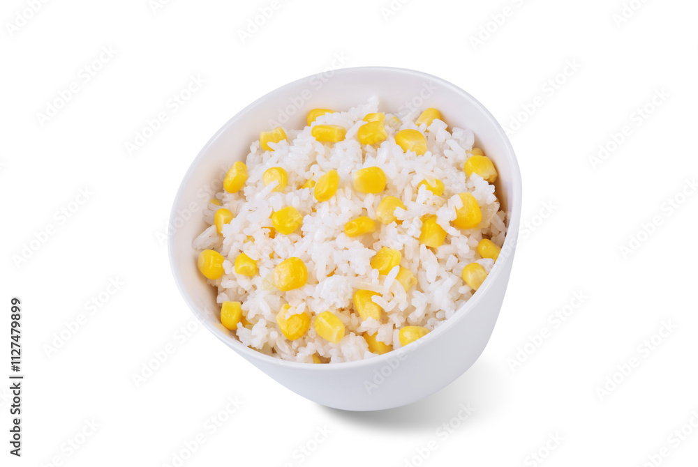 Asian corn rice in a bowl on a white isolated background Asian corn rice in a bowl on a white isolated background