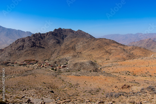 Rural and mountainous landscape along the Atlas Mountains in Morocco