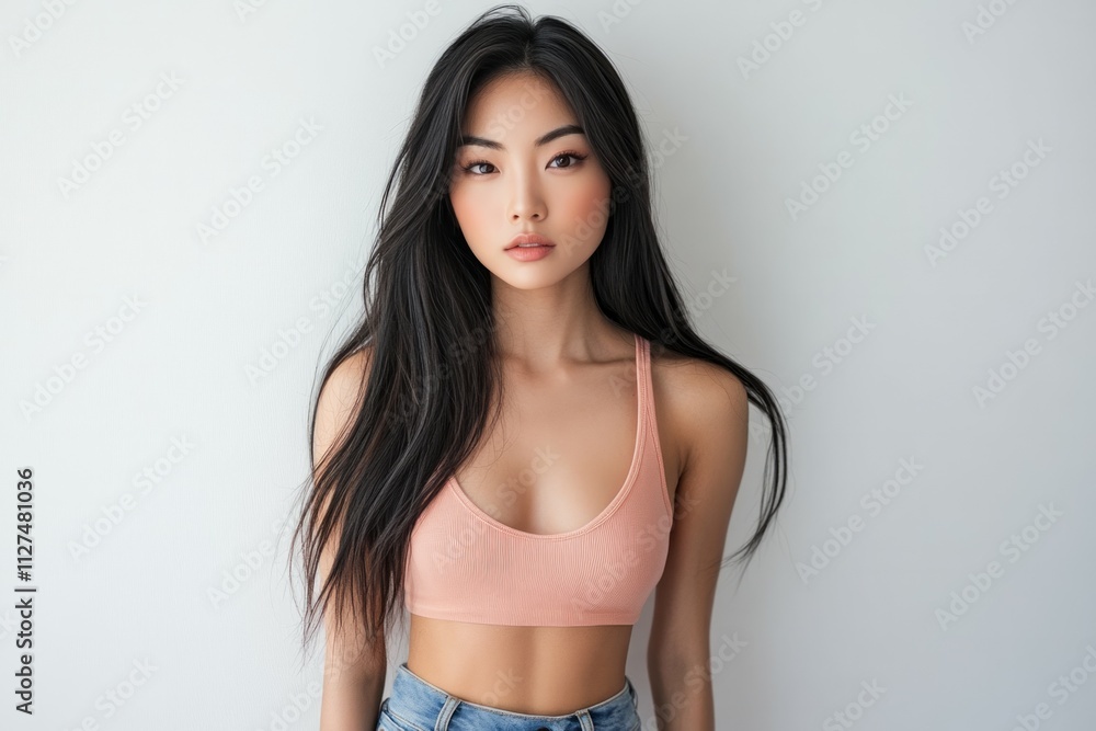 Fototapeta premium Portrait of an Asian female model with long black hair