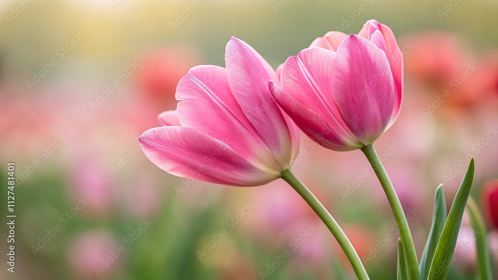 Colorful Tulips flowers blooming in Spring.Close-up of sweet pink tulip flowers blooming in the garden with soft morning sunlight on a blurred background.
Colorful Tulips flowers blooming in Spring.Close-up of sweet pink tulip flowers blooming in the garden with soft morning sunlight on a blurred background.