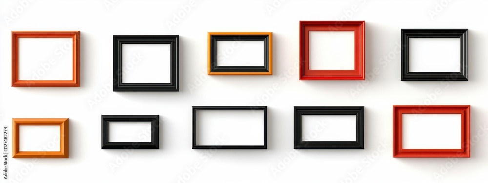 Colorful empty picture frames on a white wall Colorful empty picture frames on a white wall
