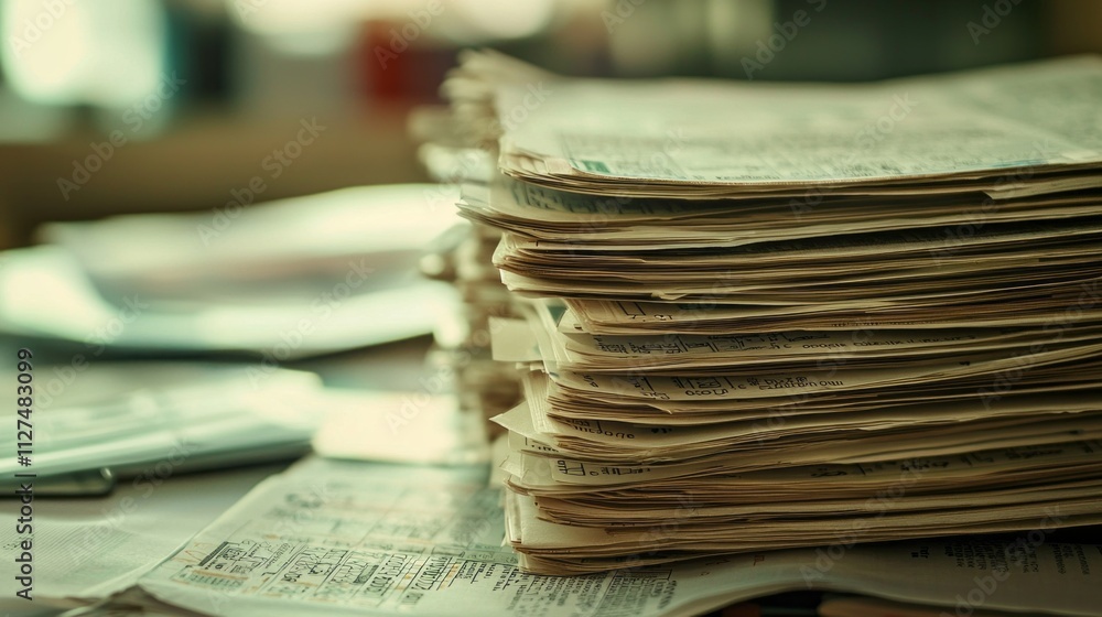 Stacks of detailed medical coding bills and billing codes are displayed ...