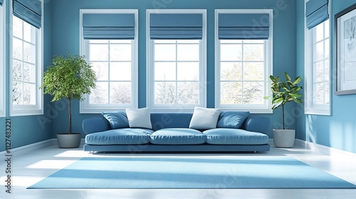 Minimalist blue living room Scandivian photo