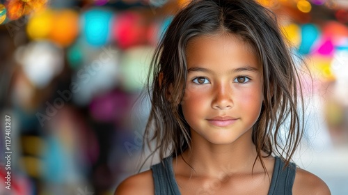 Wallpaper Mural A young girl with brown hair and blue eyes is smiling at the camera. She is wearing a black tank top and has a light blue eye shadow on her eyelids Torontodigital.ca