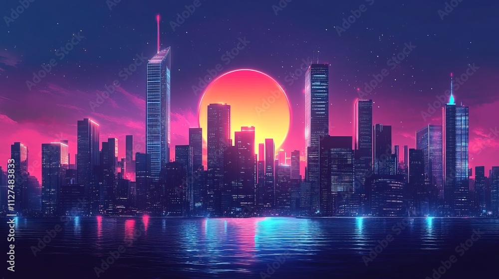 Futuristic Cityscape with Neon Lights at Night Futuristic Cityscape with Neon Lights at Night