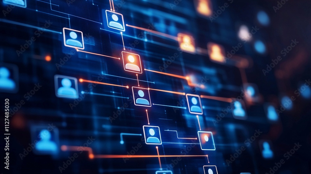 Visualization of a digital network illustrating connections between users and data flow Visualization of a digital network illustrating connections between users and data flow