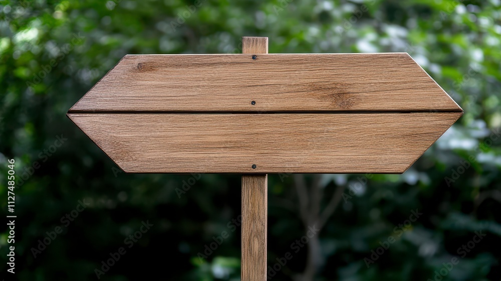 Empty wooden directional sign in a lush forest Empty wooden directional sign in a lush forest