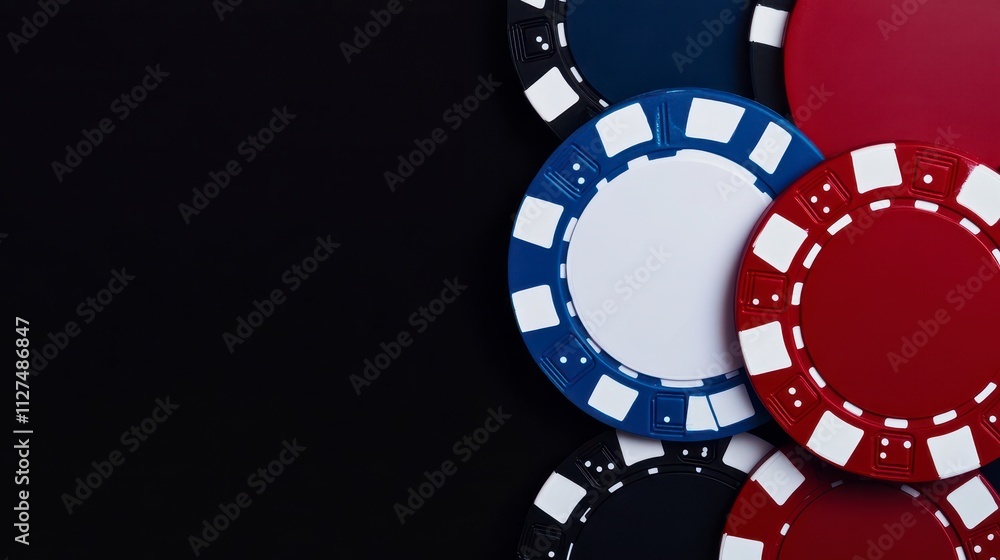 Colored poker chips arranged on a dark background Colored poker chips arranged on a dark background