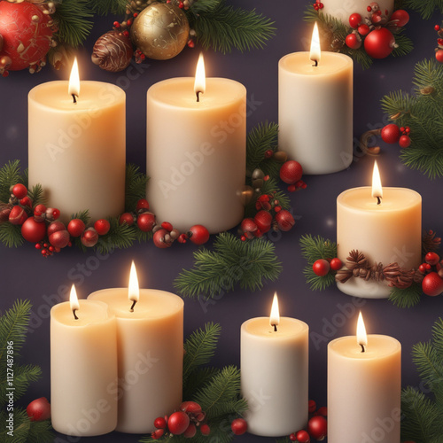 Christmas candles with decorations
