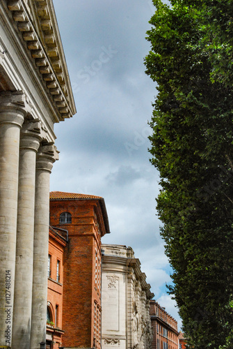 The beautiful riverfront buildings of Toulouse, France.
