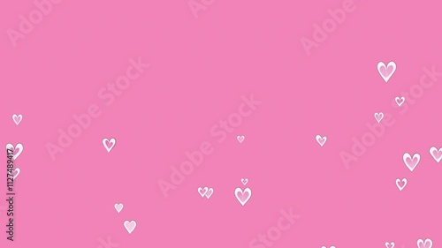 Animated pink hearts smoothly appear and float in different directions against a soft pink background, creating a soft, romantic and festive effect, perfect for greeting or holiday videos.