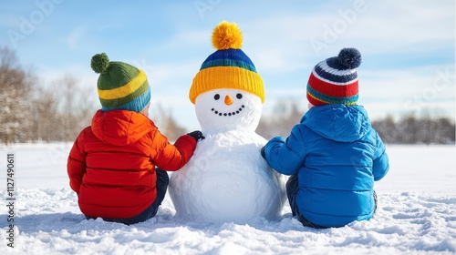 Children Building a Snowman in Winter Wonderland