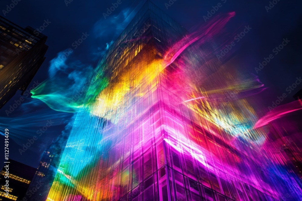 Fototapeta premium Colorful tubes and smoke on black background, chemistry tubes, liquids, abstract smoky background