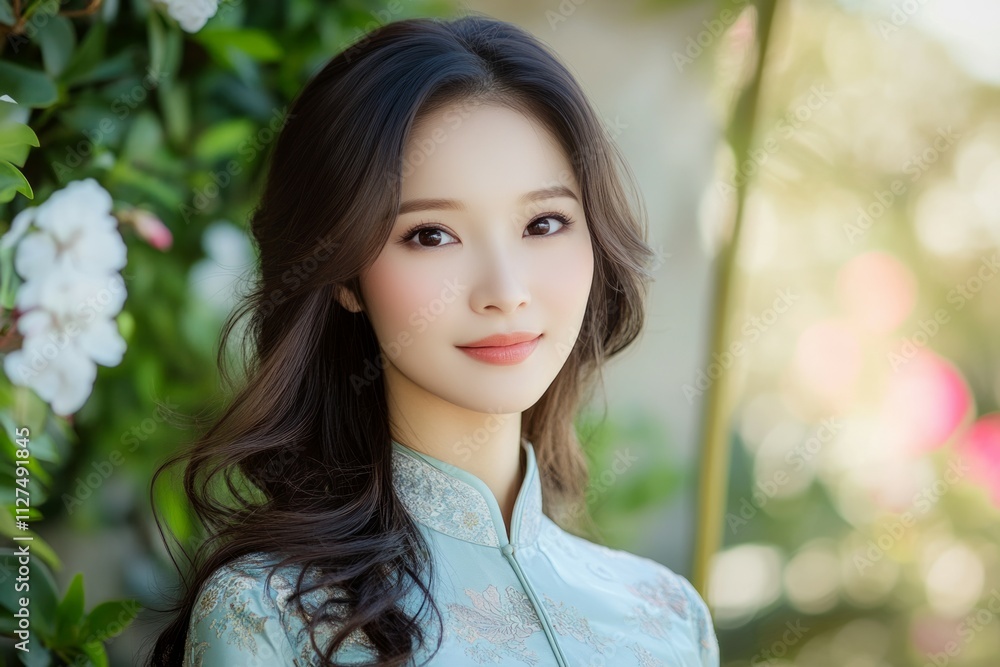 Naklejka premium Portrait of a beautiful young Asian woman in her early twenties, with smooth skin