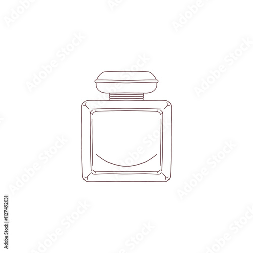 Elegance perfume glass bottle with cap black contour vector icon, perfume cologne vial, male fragrant cosmetic flask