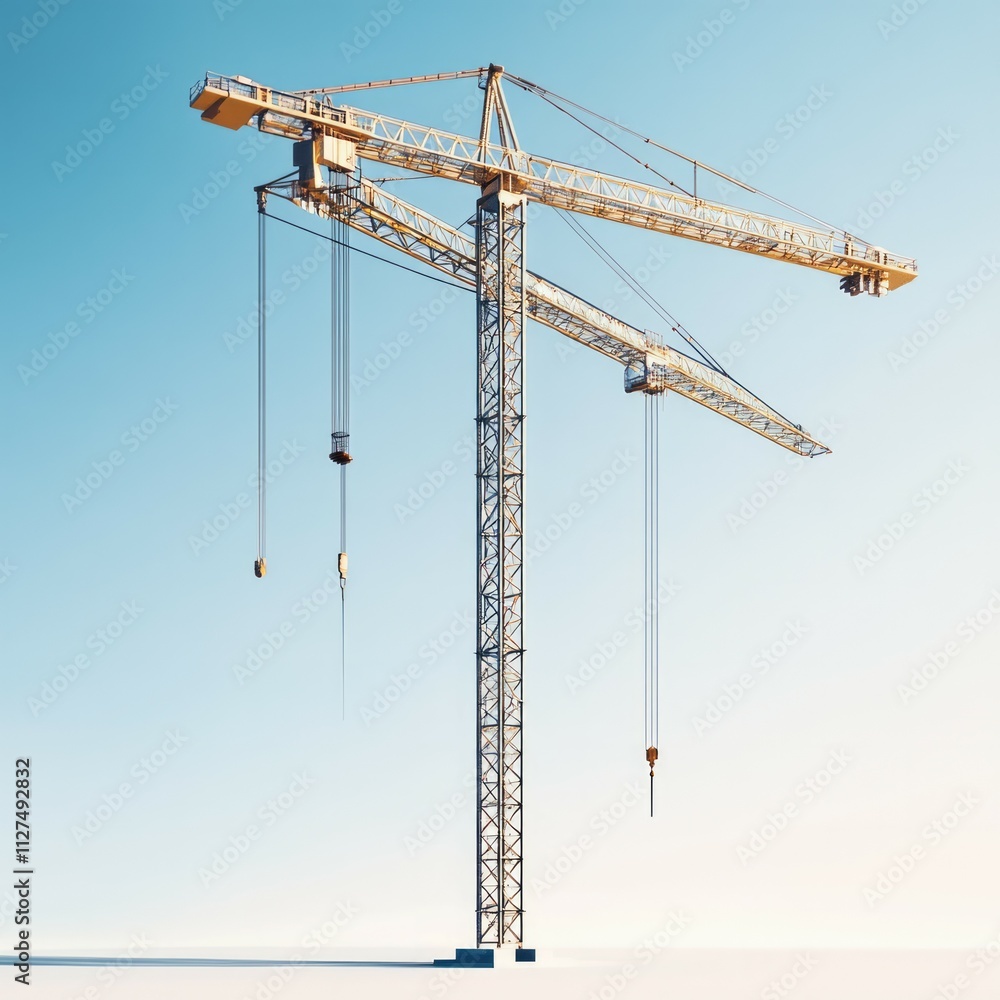 Sleek and modern construction cranes with clear sky Sleek and modern construction cranes with clear sky