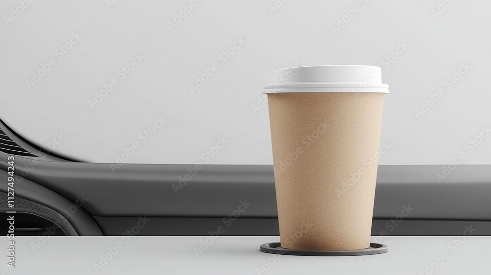 Coffee cup on car dashboard with minimalistic design Coffee cup on car dashboard with minimalistic design