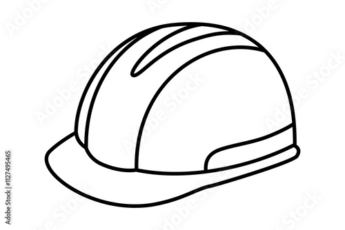 Hand drawn cute outline illustration safety helmet. Flat vector head protection line art doodle. Construction hard hat sticker. Support service icon. Settings or fix problem. Find solution. Isolated.