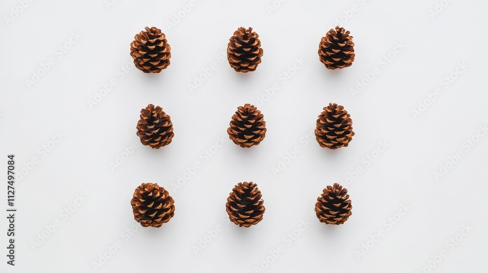 Arranged pine cones on a white background Arranged pine cones on a white background