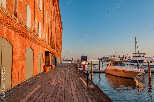 Hendersons Wharf at Sunset, Fells Point, Baltimore MD USA