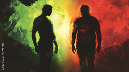 Abstract Human Silhouettes with Dramatic Red and Green Misty Lighting Effects for Conceptual and Creative Themes
 photo