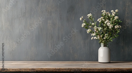 Whimsical bouquet of spring flowers and cascading greenery in vintage jar weathered table setting nature inspired rustic viewpoint photo